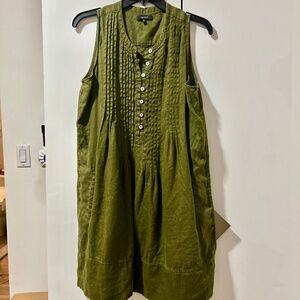Quince European Linen Sleeveless Dress Olive S